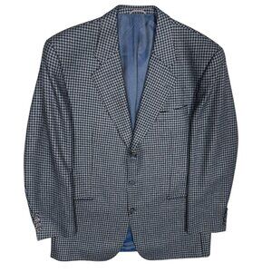 Konen Munchen Houndstooth Blazer Wool Cashmere Sport Coat Blue 42R